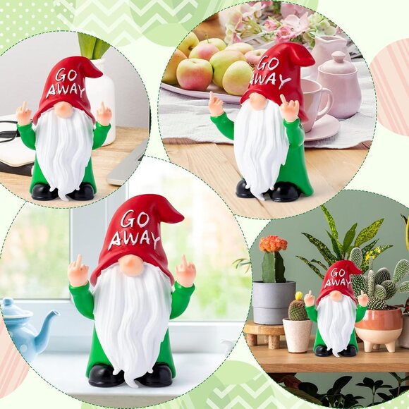 Naughty Gnome Resin Ornament Middle Finger Statue Decoration For Table Topper - Picture 6 of 6